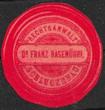 Papiersiegel Schluckenau Böhmen Dr. Franz  Hasenöhrl RA Šluknov Vignette