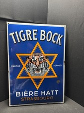 Tigre Bock Biere Hatt Strasbourg Emailschild - Tiger - 68 x 48 cm - FR um 1950