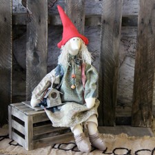 Vintage Gute Hexe Tilda-Stil 47 cm Dekopuppe Gans Shabby Stoffpuppe Handarbeit