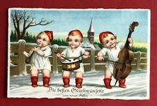 Glückwunsch AK NEUJAHR 1927 Kinder Babys mit Musikinstrumenten Cello    ( 81071