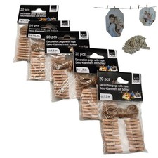 Fotoleine 100 Mini-Holzklammern + 7,5 m Juteband für Fotos Hochzeitsdeko Deko