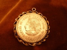 Silber Münze Anhänger 5 Pesos 1947 Charivari Kette Trachtenschmuck Oktoberfest