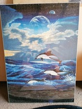 Puzzle "Delphine im Meer", gepuzzelt & eingerahmt, Nachtleuchtend