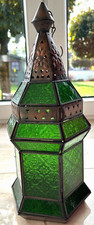groß 43 cm orientalisches Windlichter Marokko Stil Kupfer grünes Glas Laterne