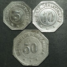 NOTGELD: 5, 10 & 50 Pfennig 1917, Eisen. Funck 543.4, 5 & 6. TORGAU / SACHSEN.