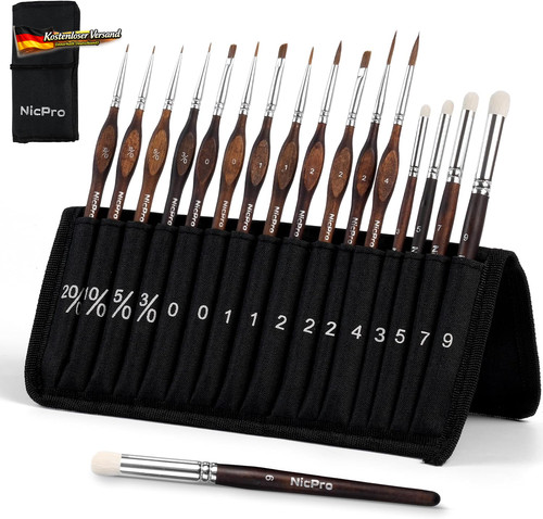 Miniatur pinsel set - pinsel, 16-tlg