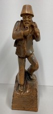Vintage handgeschnitzte Holz Bergmann Statue Figur Pfeife rauchen Volkskunst