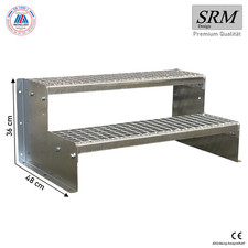 Standtreppe freistehend Treppe 2 Stufen verzinkt, 60 - 160 cm Breite, 36 cm Höhe