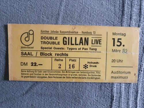 Gillan alte konzertkarte - gillan,