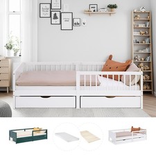 Kinderbett 90x200 cm Weiß Grün 2 Bettkästen Rausfallschutz Matratze Homestyle4u