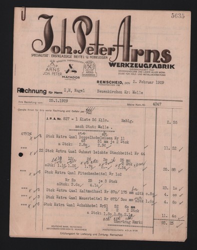 Remscheid rechnung 1929 joh - rechnung, 1929,