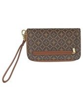 Fossil Damen Clutch Kunstleder Braun Logo-Print Mittel