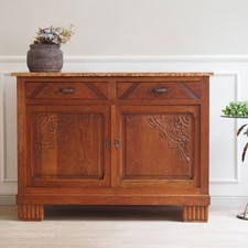 Französische Art Déco Kommode Marmor rot Vintage Anrichte Eiche 20er 30er Antik