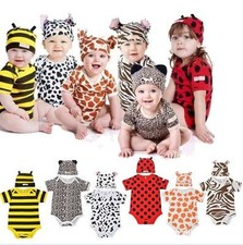 Jungen TIER Strampler Anzug Kinder Body 9-12-18-24-36 Monate Unisex UK Verkäufer