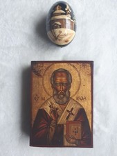 Ikone des Heiligen Nikolaus Kopie Byzantinische Ikone Handgearbeitet + Holzei