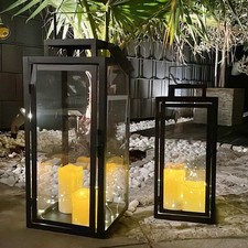 2er Deko Laternen Set Schwarz Gartenlaterne Windlicht Metall Schwarz H50/40cm