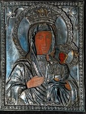 Orig. Ikone Schwarze Madonna von  Czenstochau ca 1850-1900