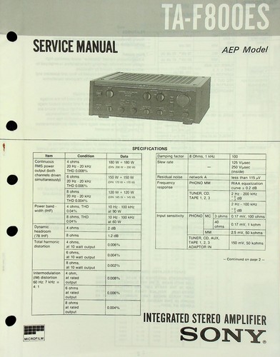 Service manual sony - service, ta-f800es