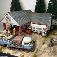 Alte Amerika Tankstelle an der Route 66 in 1:24 - Laser Cut Bausatz aus Holz