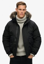 Superdry Jacke Bomber Kunstfell wattiert Wintermantel Full Zip Everest schwarz