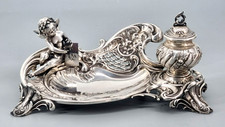 Luxus Schreibset Koch & Bergfeld Engel Tintenfass Silber 800 Gründerzeit (P129)