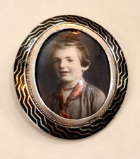 Art Deco - antike Fotobrosche - Brosche - Emaille handcoloriert