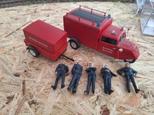 Hübner Spur 1 Feuerwehr Tempo mit Anhänger und Figuren