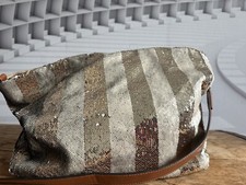 Shopper Tasche Gildpailetten Cognac Stoff Materialmix Reißverschluss Hand U. Sch