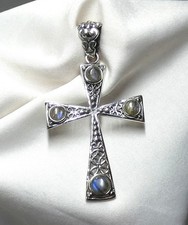 Anhänger 925 Silber großes Keltenkreuz mit Labradorit und Blauschimmer NEU