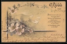 Lithographie Weiße Tauben fliegen durch die Luft, Selbst wer sonst nichts von S 