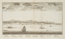 J. SCHLEY (1715-1779), Blick vom Meer auf die Stadt Ambon, Kupferstich Asiatisch