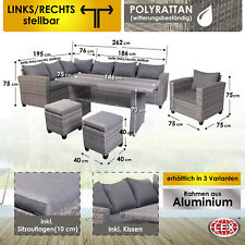 XXL Alu Polyrattan Terrassen Lounge Gartenlounge Sitzgruppe Ecklounge 5/4/2 tlg.