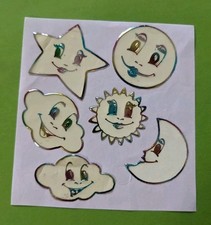 90er Sticker Zdesign Herma? Glow In The DARK Weiß bunt Farbrand Sonne Mond Stern