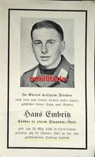 Sterbebild WWII Flieger Oberreitnau 4.Flieger Regt.32 Festung Lorient Frankreich