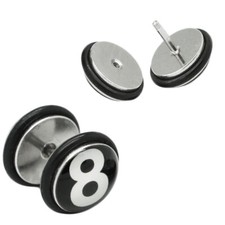 1 Paar Eight Ball Edelstahl Fakeplugs Fakes Plugs Fakepiercing 8 Billard schwarz