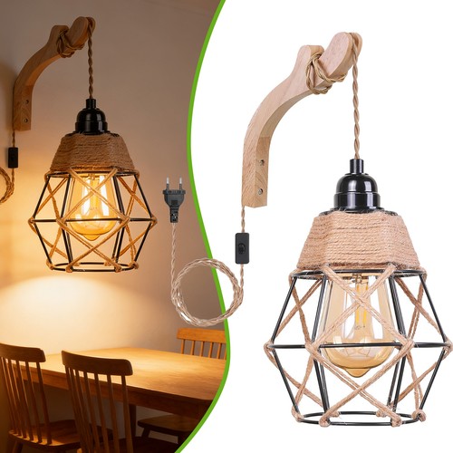 Holz wandleuchte mit stecker - holz,