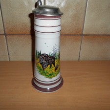 Bierkrug Porzellan Zinndeckel