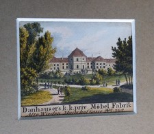 Kleiner Stahlstich der Möbelfabrik J.U.Danhauser Wien ca. 1835