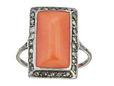 Art Deco Coral Marcasite 585