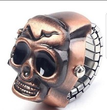 RUI-1 Ring Uhr Fingeruhr Bronze fbg. Uhr Finger Ring Skull Watch Totenkopf neu