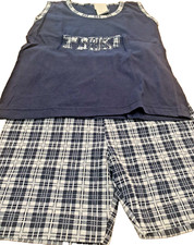 T-Shirt u. Radler im Set Gr.140   m. Schriftzug aufgenäht blau/blau weiß kariert