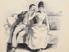 Auf dem Sofa | Tusche-Federzeichnung von Heinrich Rettig | München um 1900