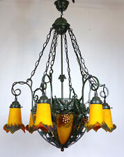 Sehr Schöne Art de France Schmiedeeisen Glas (Pate De Verre) Kronleuchter Lüster