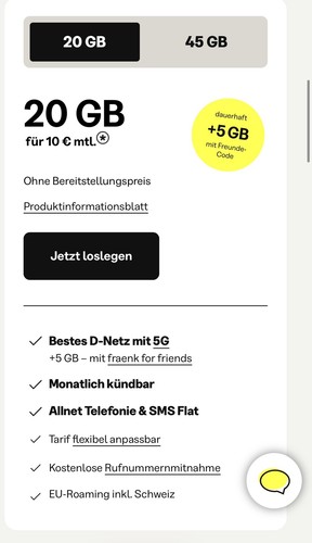 Fraenk 25gb oder 50gb - 25gb/, 10€