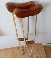 Vintage Paar verstellbare Holz & Leder gebundene Griffe medizinische Krankenhaus Krücken 107 cm