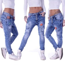 Damen Boyfriend Jeans Chino Baggy Harems Hose Hüftjeans Stretch Girlfriend D119