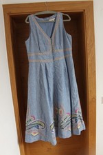 Boden Leinenkleid Kleid Leinen blau Stickerei bunt wunderschön 18R 44R 44 neu