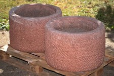 Roter Sandstein 2 Tröge Brunnen Topf Pflanzen Kübel Garten Hof