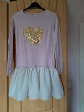 Shirtkleid mit Tüllrock H&M Gr.134 140,  Langer Arm,  goldenes Pailletten Herz 