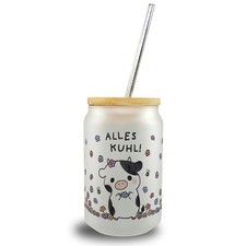 Kuh Trinkglas mit Bambusdeckel